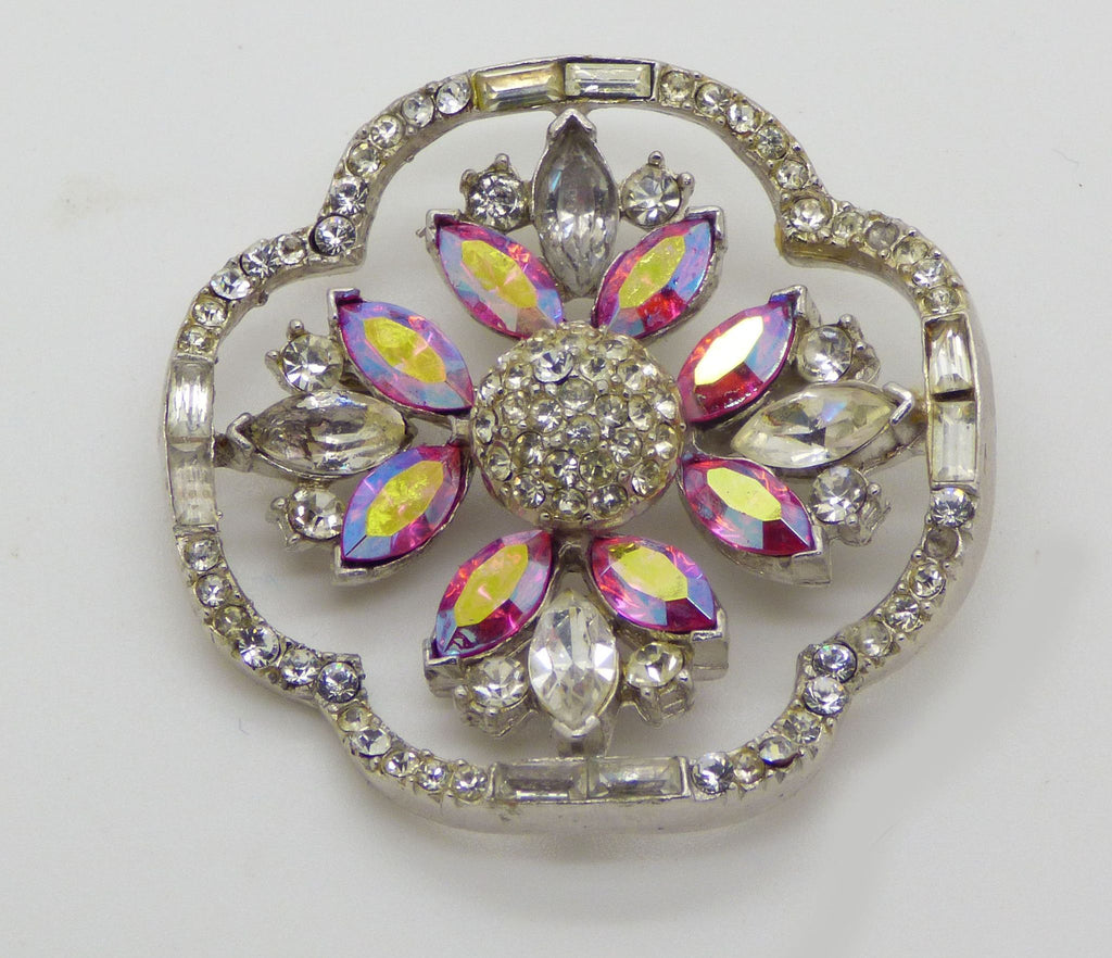 Vintage Diamante Pink AB Navette Brooch - Vintage Lane Jewelry