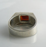 Modernist Men's Sterling Silver 14k Gold Inlay 3ct Ruby Ring - Vintage Lane Jewelry
