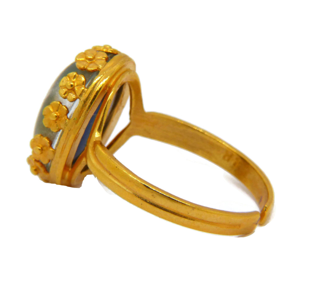 Flowers Crown Bezel Setting Mood Ring, Adjustable - Vintage Lane Jewelry
