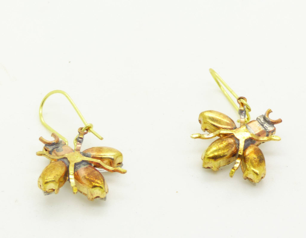 Czech Glass Rhinestone Fly Earrings, AB Rhinestones - Vintage Lane Jewelry