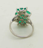 Natural Gemstone Aventurine Double Flower Ring, 14k white gold over sterling silver, Size 7. - Vintage Lane Jewelry