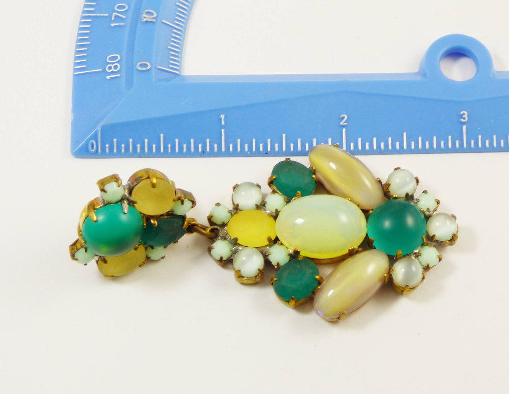 Czech Glass Opaque Glass Stones Large Dangling Clip Earrings - Vintage Lane Jewelry