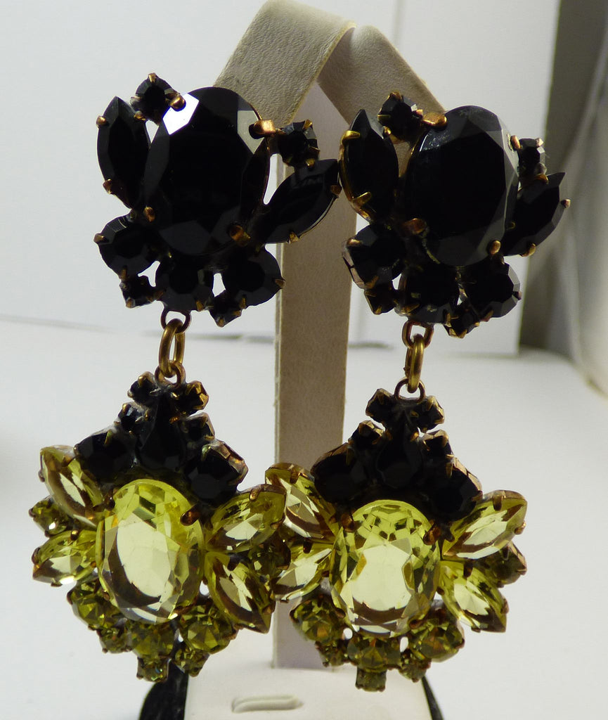 Yellow and Black Czech Glass Pierced Earrings - Vintage Lane Jewelry