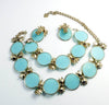 Blue Bead Enamel and Rhinestone Flowers Necklace Bracelet Earring Set - Vintage Lane Jewelry