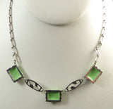 Vintage Czech Molded Glass Spearmint Green Floral Art Deco Necklace - Vintage Lane Jewelry