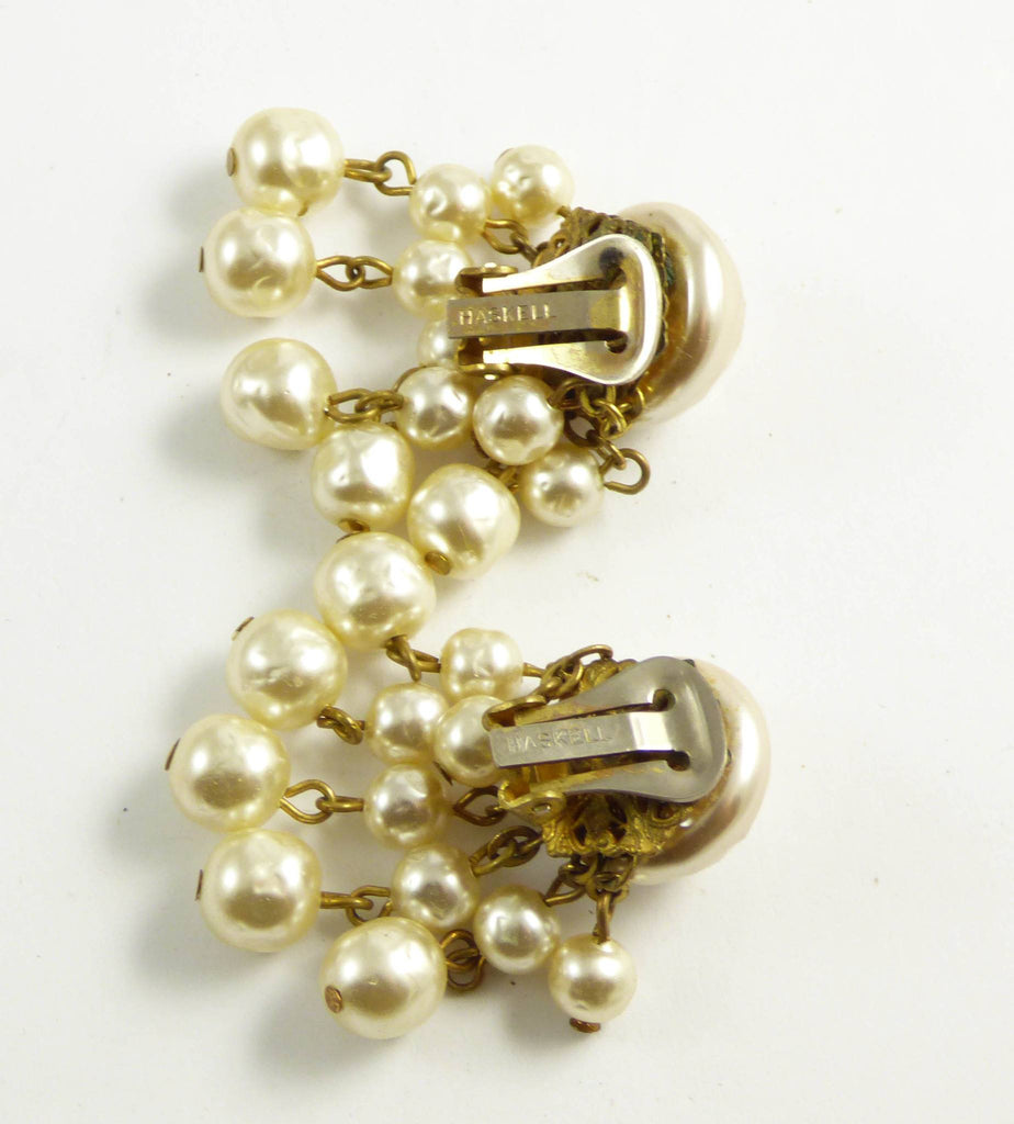 Miriam Haskell Baroque Pearl Dangle Clip Earrings - Vintage Lane Jewelry