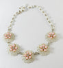 Vintage White Enamel, Pink Plastic Flower, Milk Glass Bead Necklace - Vintage Lane Jewelry