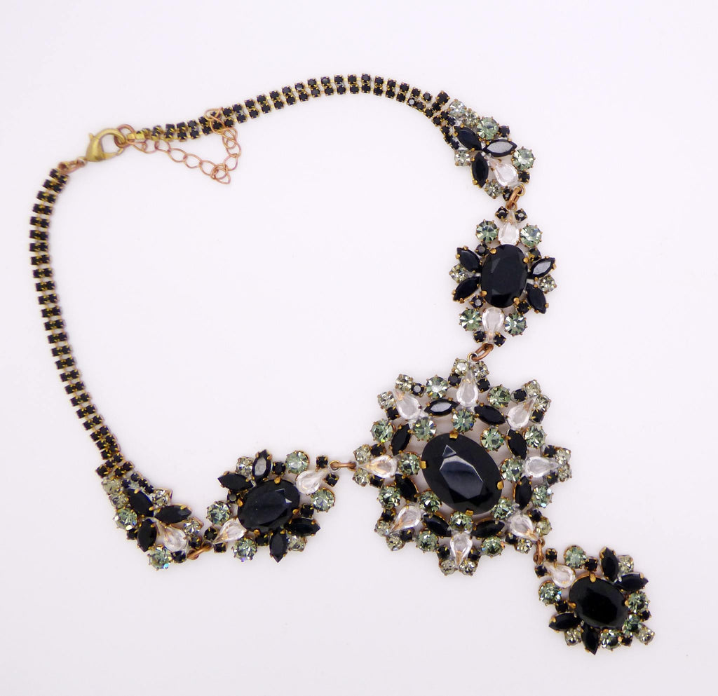 Czech Glass Black and White Glass Statement Necklace - Vintage Lane Jewelry