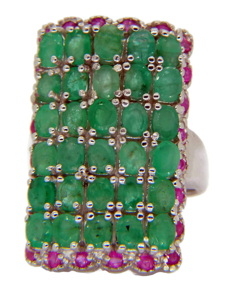 Genuine Emerald Ruby Gemstone Sterling Silver Ring - Vintage Lane Jewelry