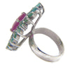Ruby and Emerald 14K White Gold Plated Cocktail Ring - Vintage Lane Jewelry