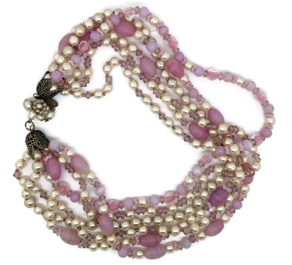 Miriam Haskell Pink Art Glass Bead Baroque Glass Pearl Necklace - Vintage Lane Jewelry