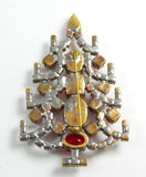 Classic Colors Christmas Tree Brooch, Vintage Rhinestones Xmas Tree Pin - Vintage Lane Jewelry
