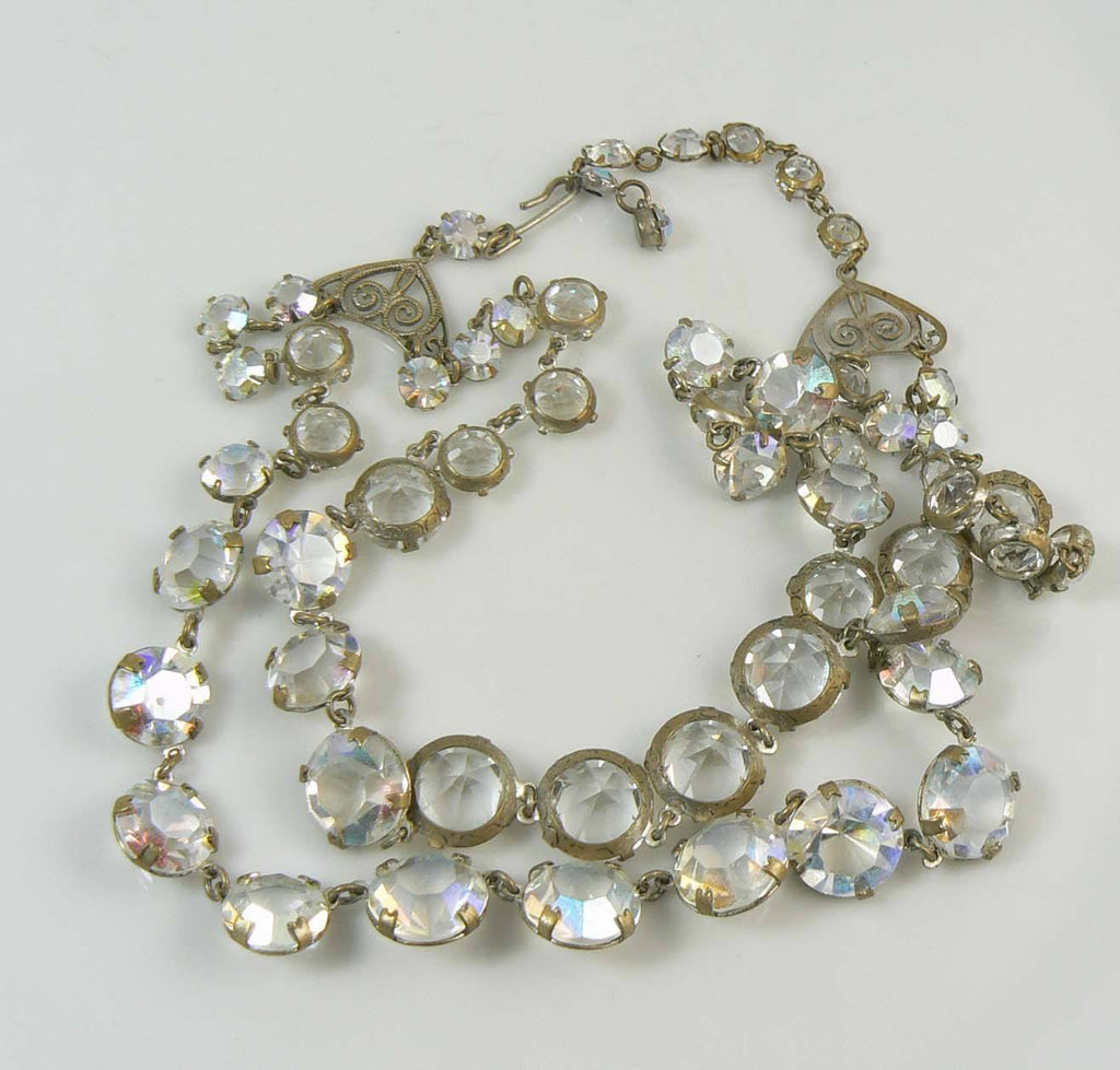 Vintage AB Crystal Open Back Prong Set Necklace - Vintage Lane Jewelry