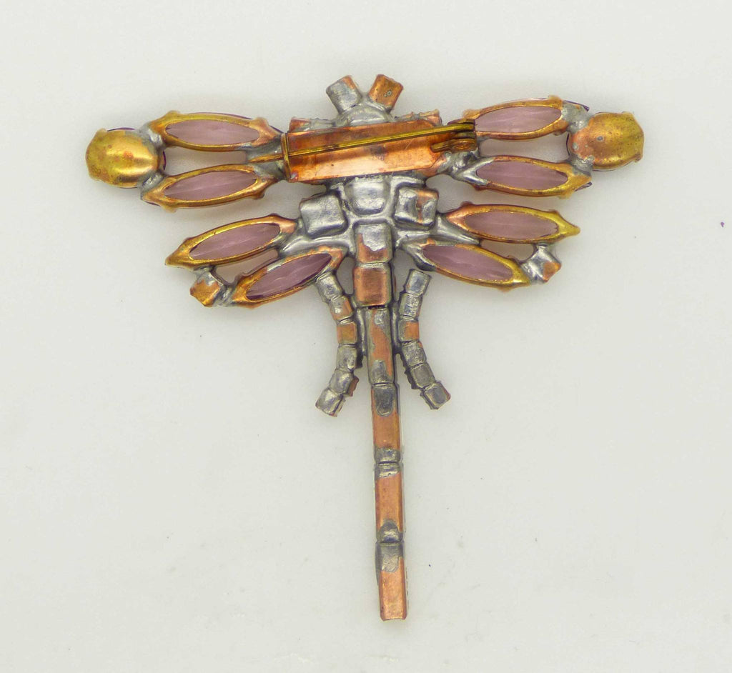 Czech Glass AB Rhinestone Dragonfly Brooch, Figural Pin - Vintage Lane Jewelry