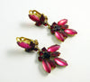 Czech Glass Fuchsia and Dark Red Rhinestones Clip Earrings - Vintage Lane Jewelry