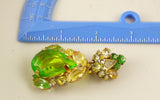 Green Czech Glass Dangling Clip Earrings - Vintage Lane Jewelry