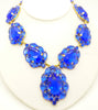 Huge Vivid Sapphire Blue Czech Glass Statement Necklace and matching pierced style earrings - Vintage Lane Jewelry