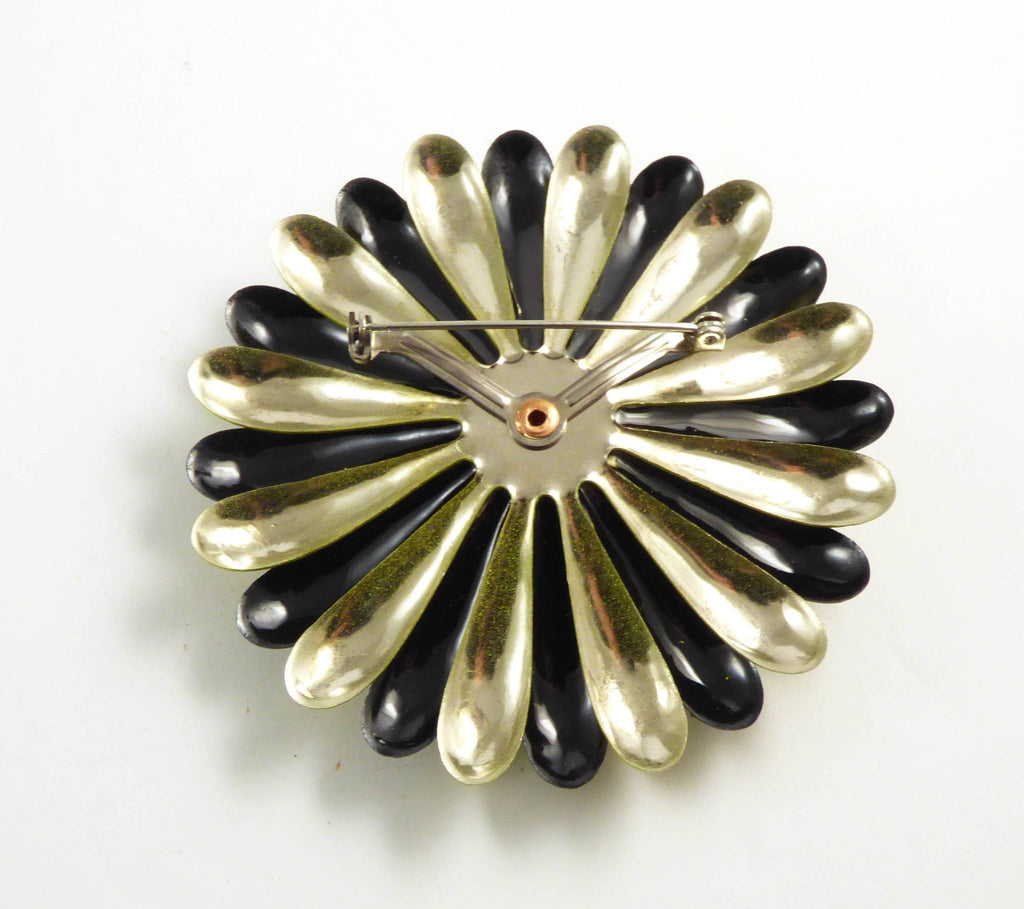 Vintage Enamel Black and yellow Large Flower Pin - Vintage Lane Jewelry