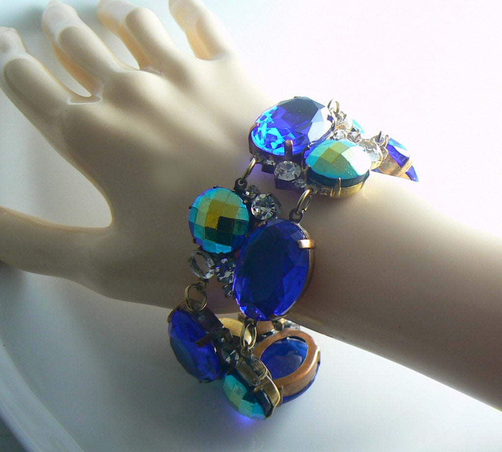 Cobalt Blue Czech Glass Faceted AB Bracelet - Vintage Lane Jewelry