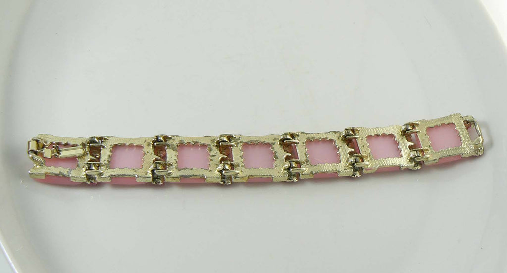 Vintage Pink Thermoset & Enamel Flower Bracelet - Vintage Lane Jewelry
