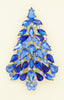 Blue Rhinestone Glass Christmas Tree Pin, Holiday Brooch, X-mas Pin - Vintage Lane Jewelry