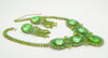 Bright Green Czech Glass Rhinestone Statement Necklace and Matching Clip Earrings - Vintage Lane Jewelry