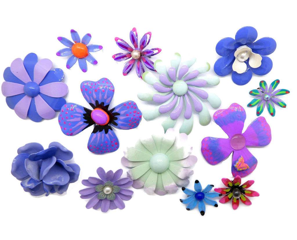 Retro Purple Enamel Flower Power Pins - Vintage Lane Jewelry