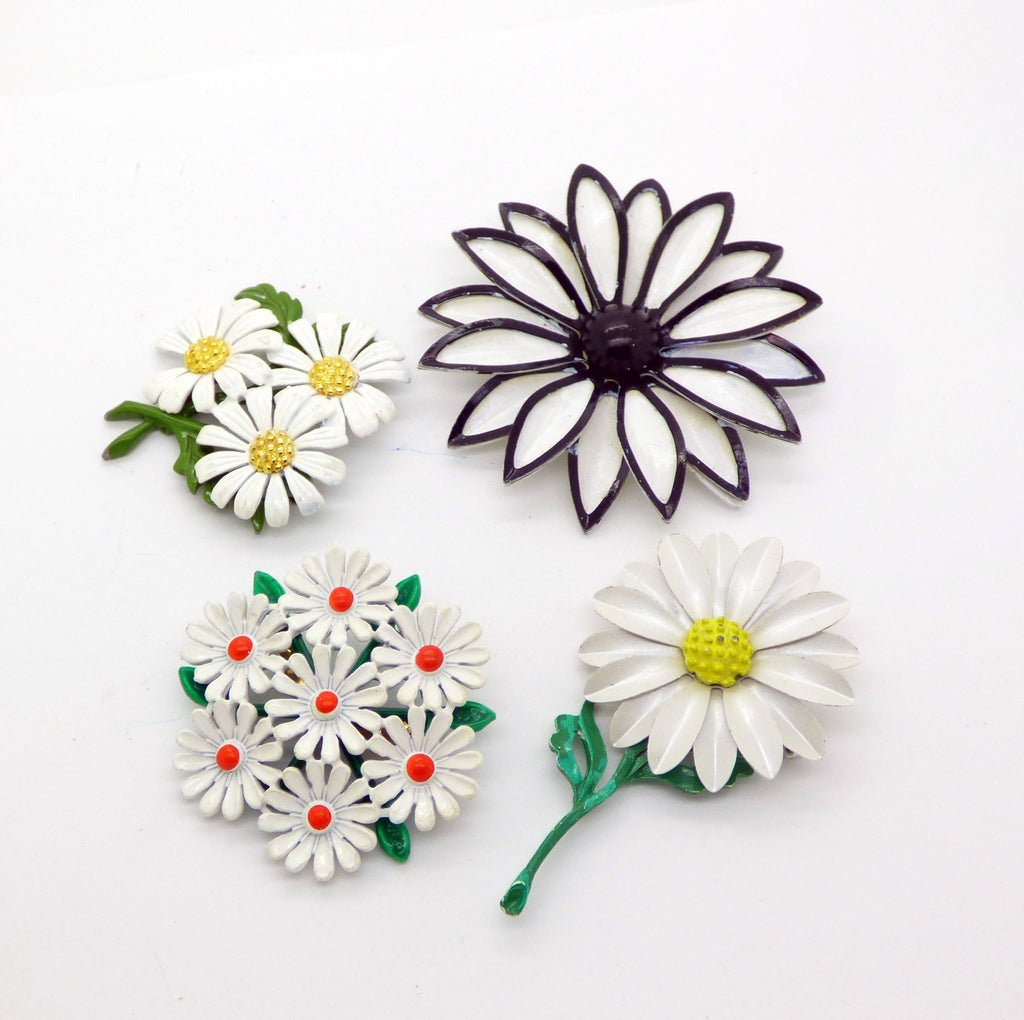 Vintage Enamel Flower Pins, Enamel Daisy Flower Lot - Vintage Lane Jewelry