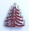 Czech Glass Red and Clear Rhinestone Christmas Tree Brooch, Xmas Pin, Holiday Brooch - Vintage Lane Jewelry