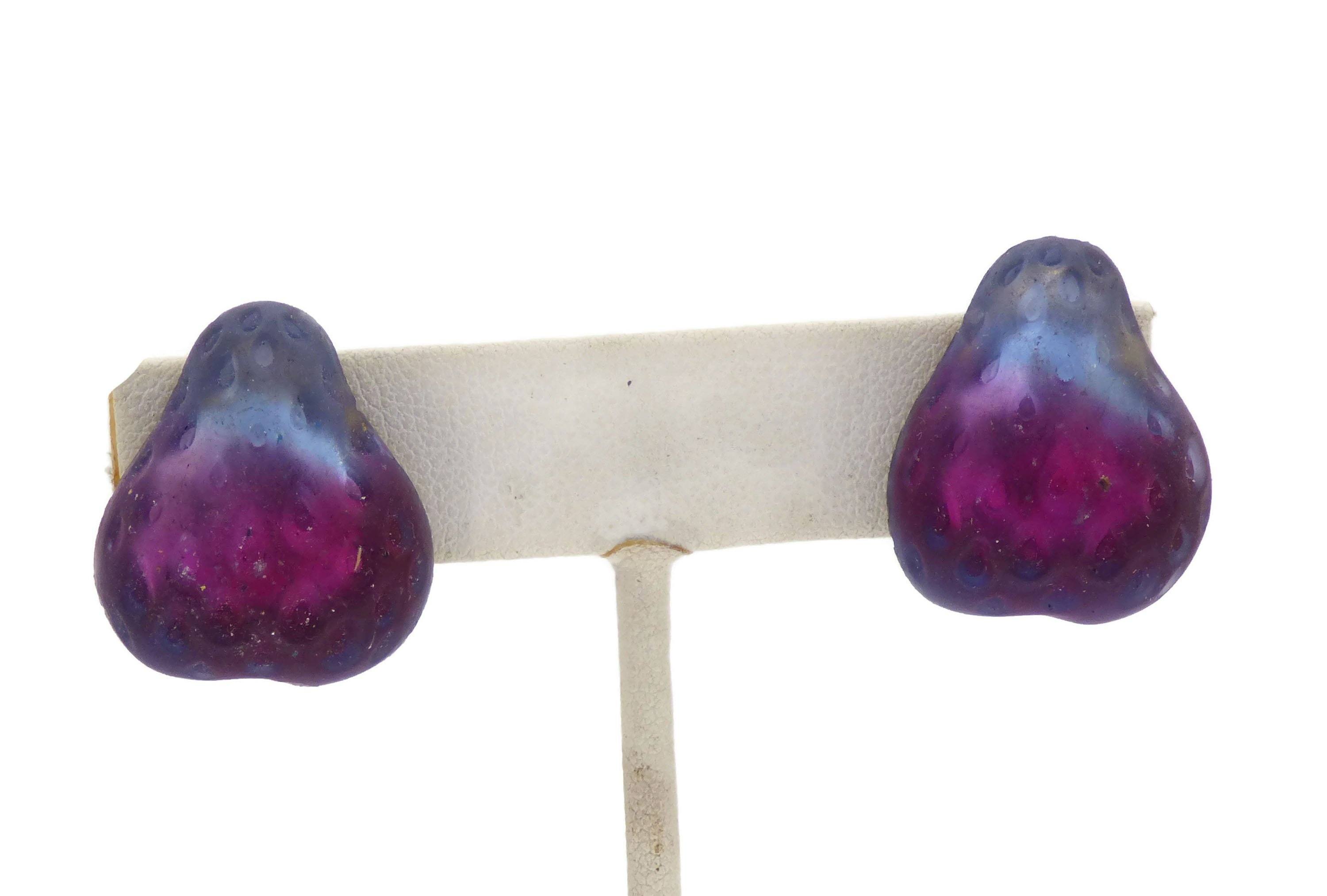 Molded Glass Pear Berry Clip On Earrings Vintage Lane Jewelry