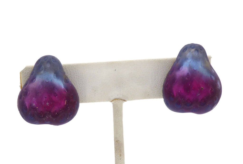 Molded Glass Pear Berry Clip On Earrings - Vintage Lane Jewelry