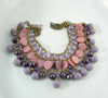 Miriam Haskell Dangling Purple and Pink Glass Bead Bib Necklace - Vintage Lane Jewelry