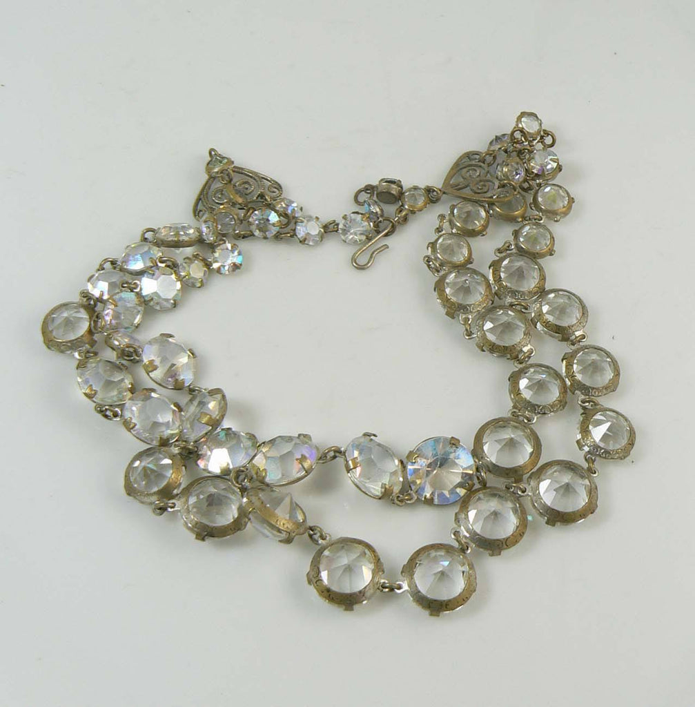 Vintage AB Crystal Open Back Prong Set Necklace - Vintage Lane Jewelry