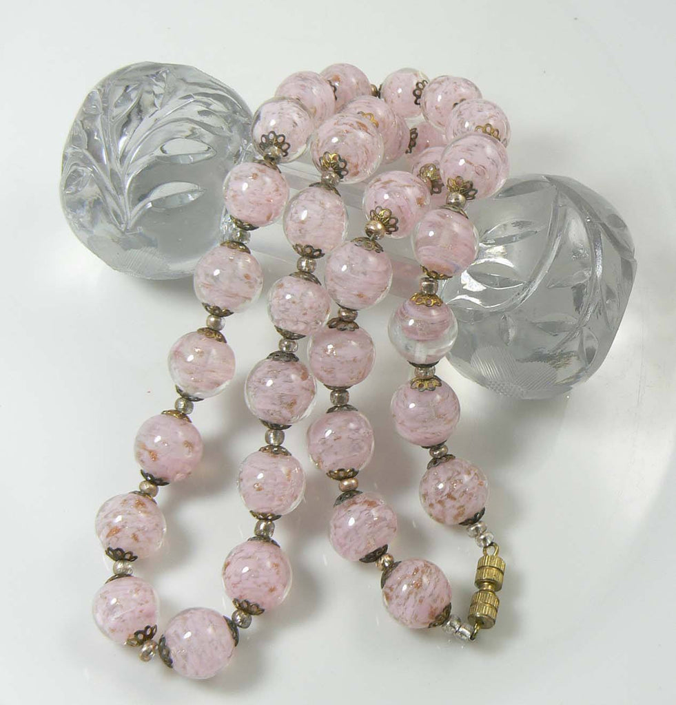 Venetian Frosted Pink Murano Glass Necklace - Vintage Lane Jewelry