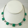 Vintage Art Deco Jade-Green Glass/Crystal Rhinestone Necklace - Vintage Lane Jewelry