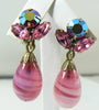 Vintage Regency Pink Art Glass Dangle Clip Earrings - Vintage Lane Jewelry