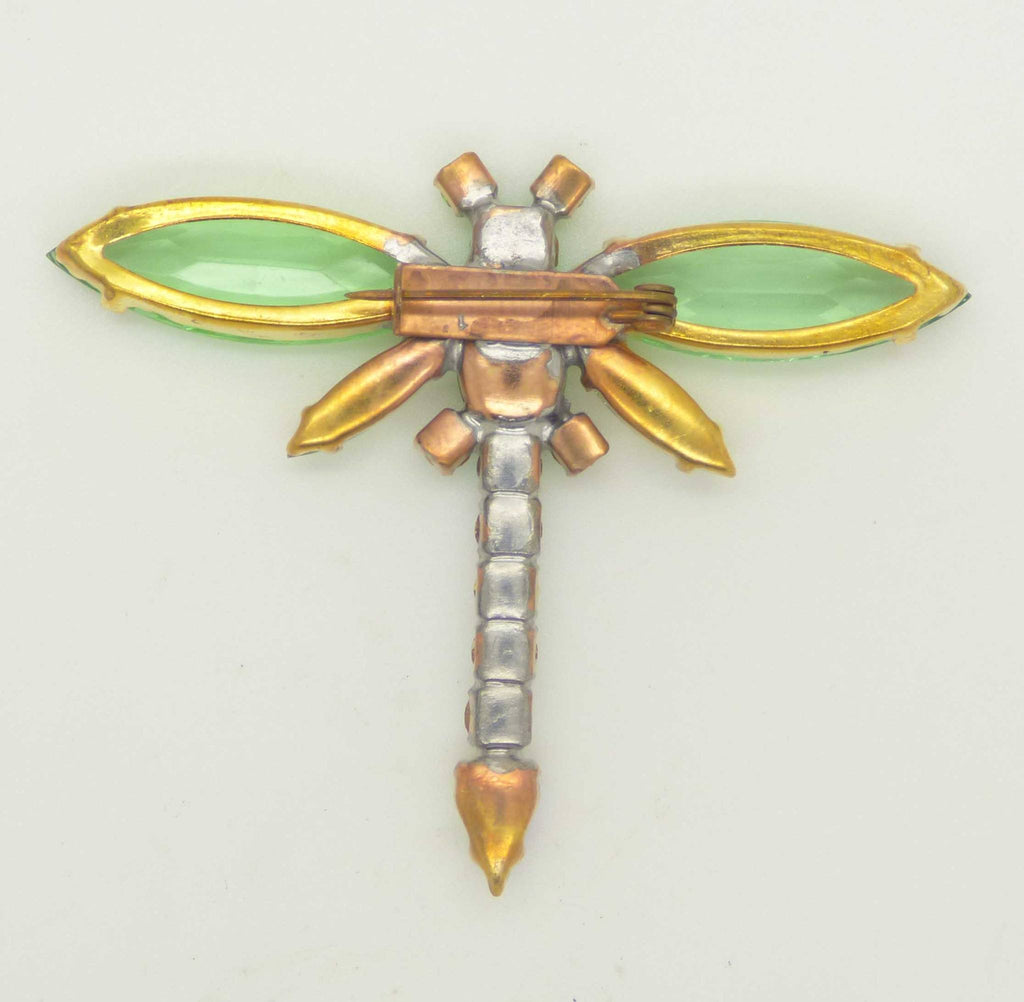 Czech Green Rhinestone Dragonfly Pin - Vintage Lane Jewelry