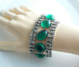 Emerald Green Large Glass Cabochon Rhinestone Parure - Vintage Lane Jewelry