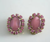 La Rel Pink Cabochon Rhinestone Clip Earrings - Vintage Lane Jewelry