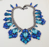 Blue Rhinestone Czech Glass Japanned Metal Statement Necklace - Vintage Lane Jewelry