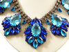 Blue Rhinestone Czech Glass Japanned Metal Statement Necklace - Vintage Lane Jewelry