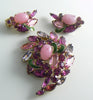 Vintage Pink Lavender Rhinestone Art Glass Enamel Brooch and Earrings - Vintage Lane Jewelry