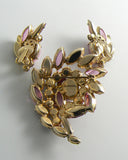 Vintage Pink Lavender Rhinestone Art Glass Enamel Brooch and Earrings - Vintage Lane Jewelry