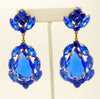 Huge Vivid Sapphire Blue Czech Glass Statement Necklace and matching pierced style earrings - Vintage Lane Jewelry