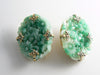 Whiting Davis Carved Glass Jade Clip Earrings - Vintage Lane Jewelry