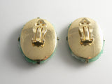 Whiting Davis Carved Glass Jade Clip Earrings - Vintage Lane Jewelry