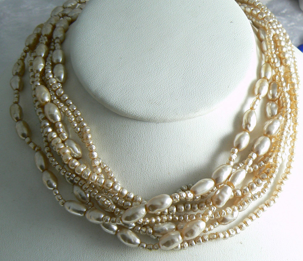 Vintage Miriam Haskell Multi-strand Baroque Pearl Necklace - Vintage Lane Jewelry