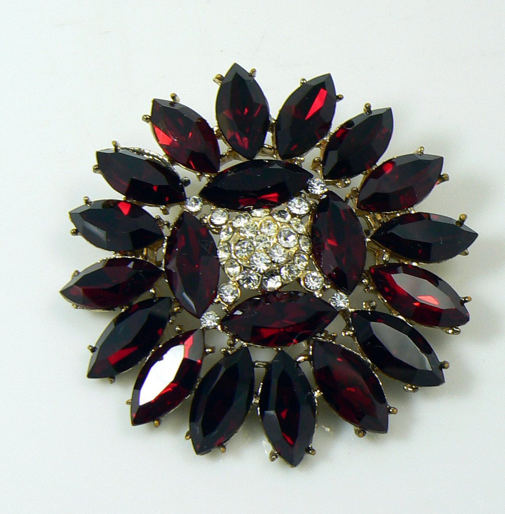 Vintage Ruby-Red Marquise Rhinestone Brooch - Vintage Lane Jewelry