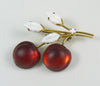Austrian Frosted Glass Cherries and Milk Glass Leaves Brooch - Vintage Lane Jewelry