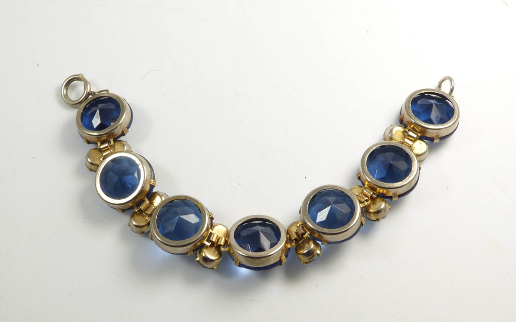 Vintage Dark Blue Headlight Light Blue Rhinestone Bracelet - Vintage Lane Jewelry